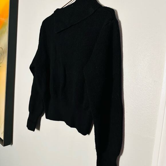 Milly Black Turtleneck Silver Button Accent Merino Wool Chunky Sweater Size L - Picture 6 of 10